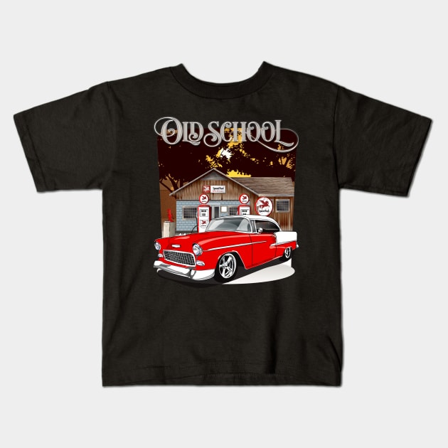 1955 Gypsy Red Chevy Bel Air Old School Print Kids T-Shirt by RPM-ART